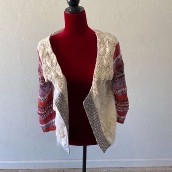 cream off white multicolored sweater cardigan - Picture 2 of 5